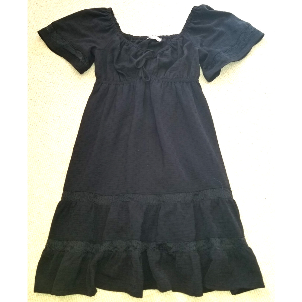 Womens Dress-SO-black 'Lace Trimmed Sweetheart Mini' ruffled Babydoll milkmaid-S